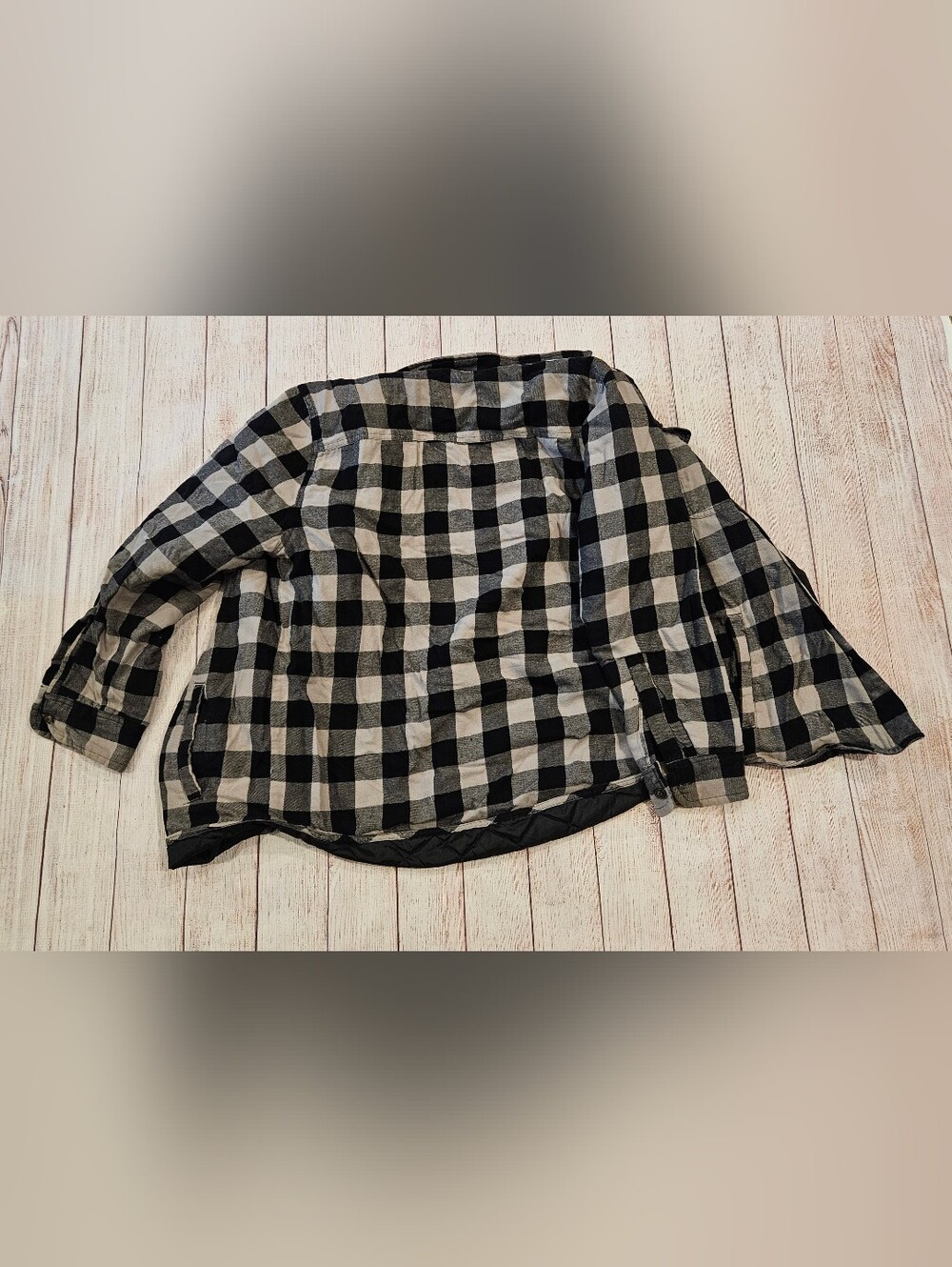 St. John's Bay Black Quilted Jacket with Plaid Lining - Picture 4 of 4